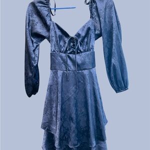 B. Darlin Navy Floral Jacquard Satin Tie-Front Dress